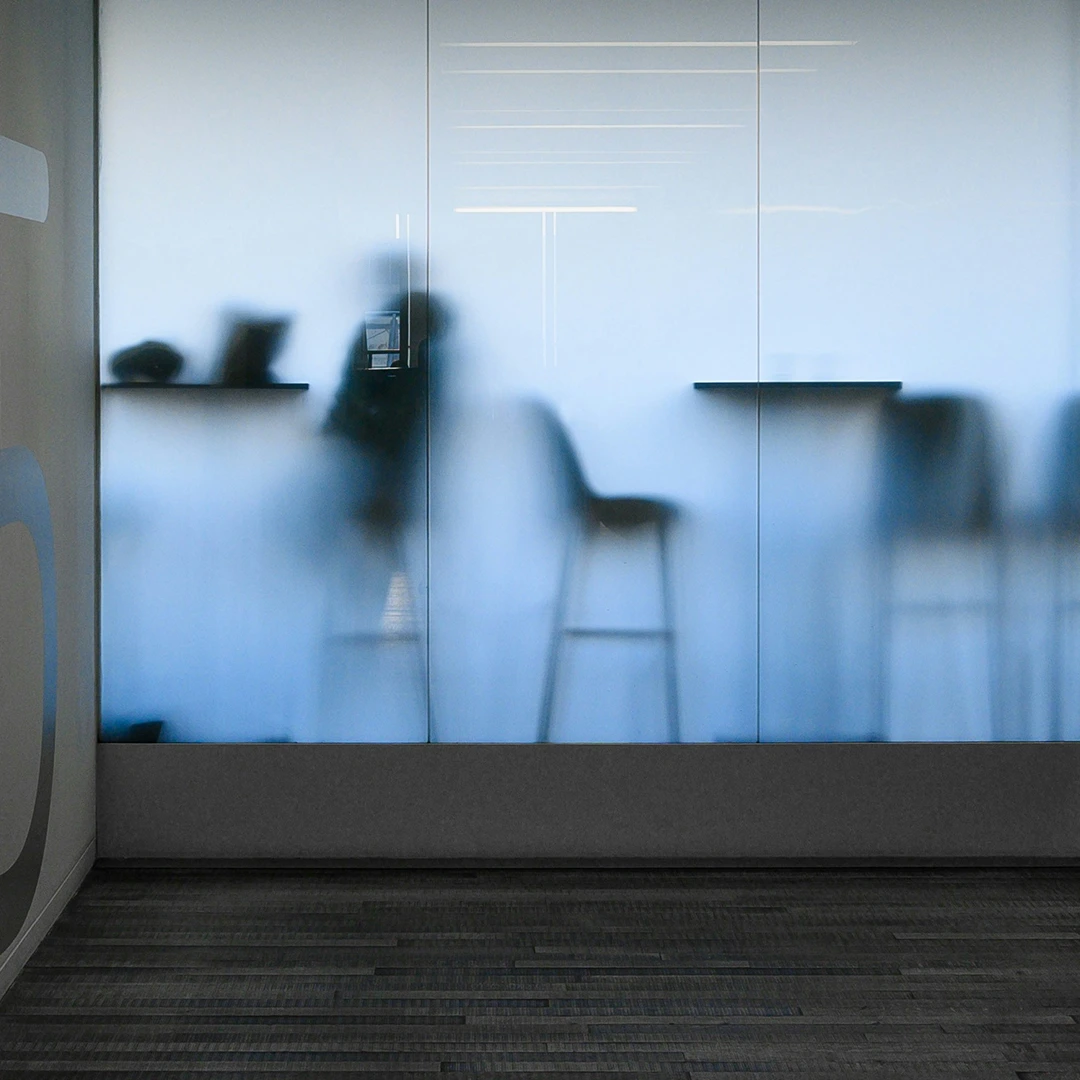 Frosted Film On Internal Office Glass Partition.