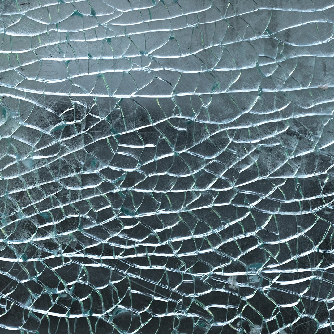 Safety Window Film On Shattered Glass.