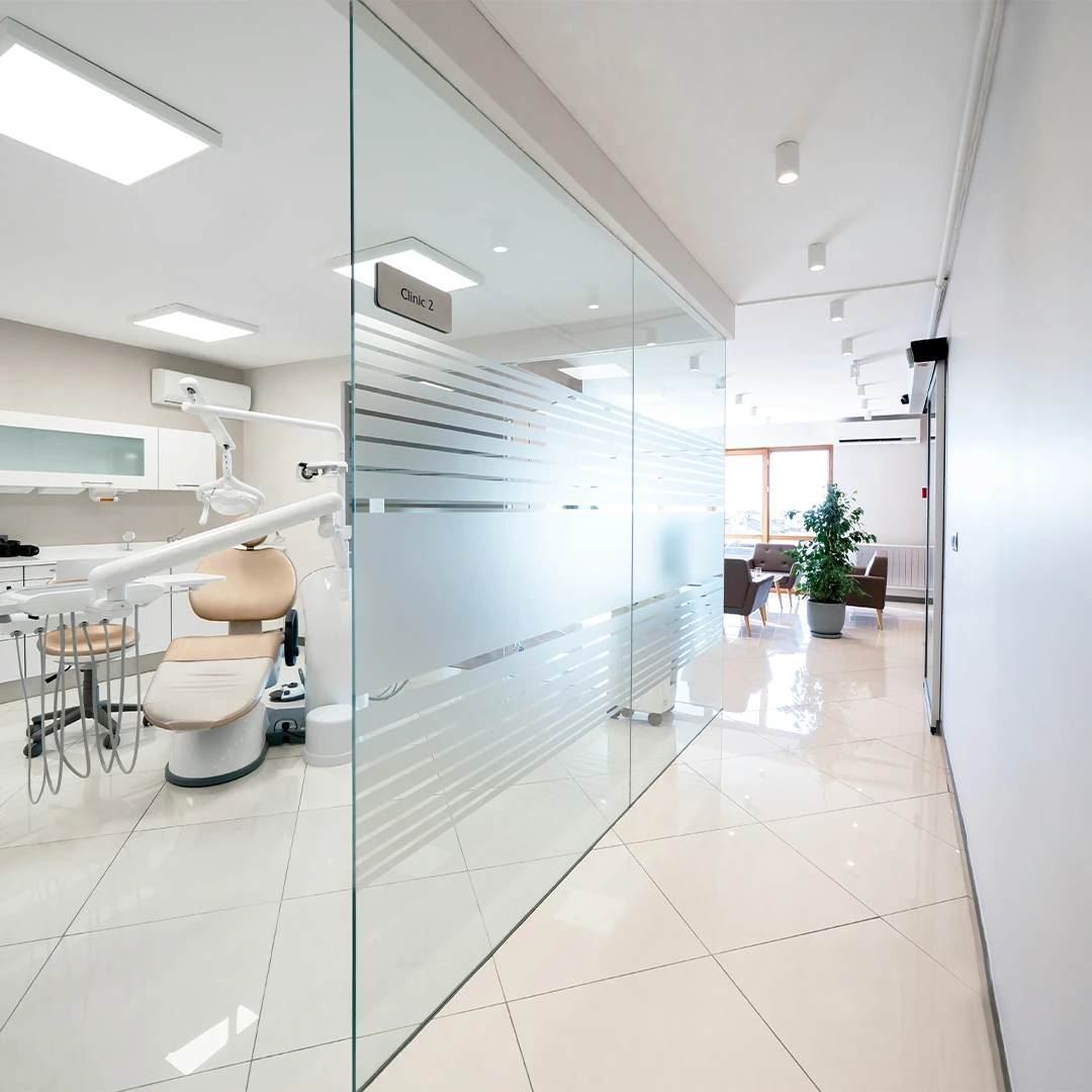 Frosted Glass Partition In A Modern Office.